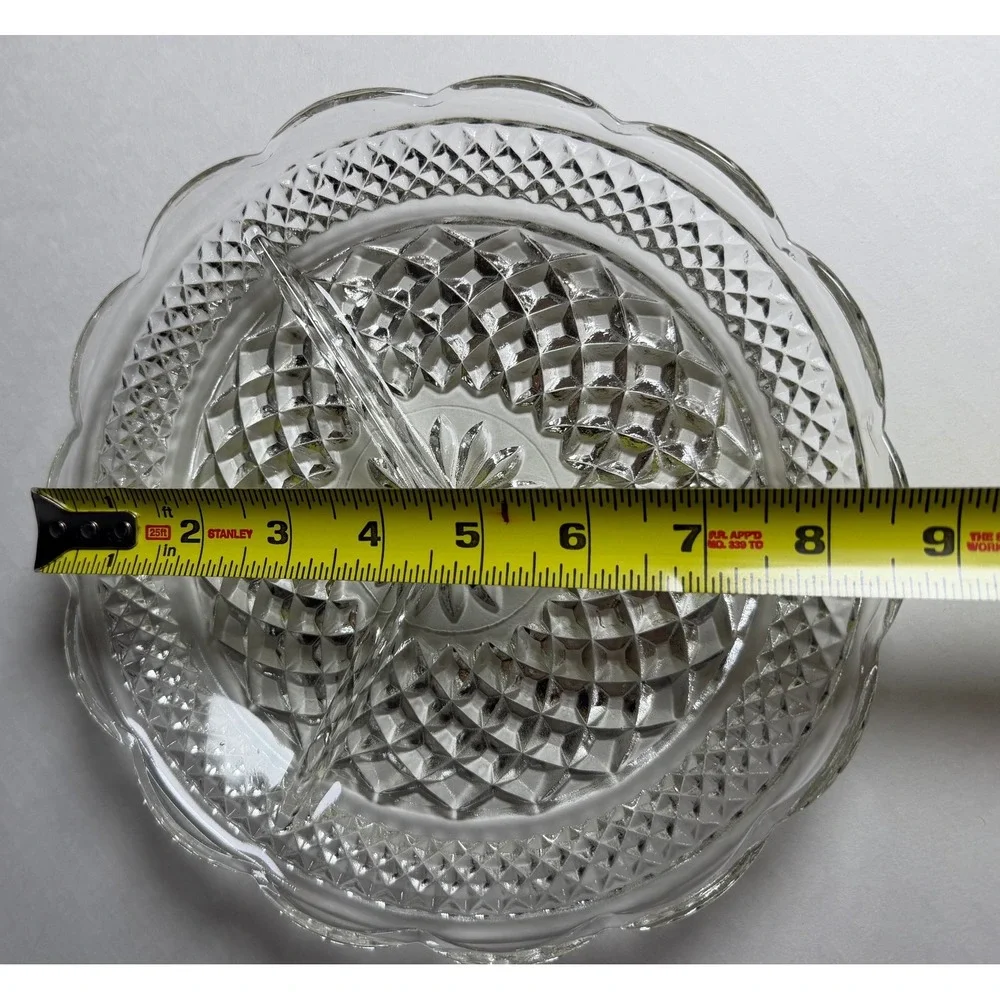 VTG Anchor Hocking Wexford Clear Pressed Glass Divided Relish Tray 8.5